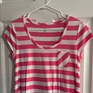 Tommy Hilfiger Pink and White Fitted Short Sleeve T-Shirt